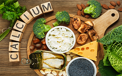 An assortment of foods high in calcium